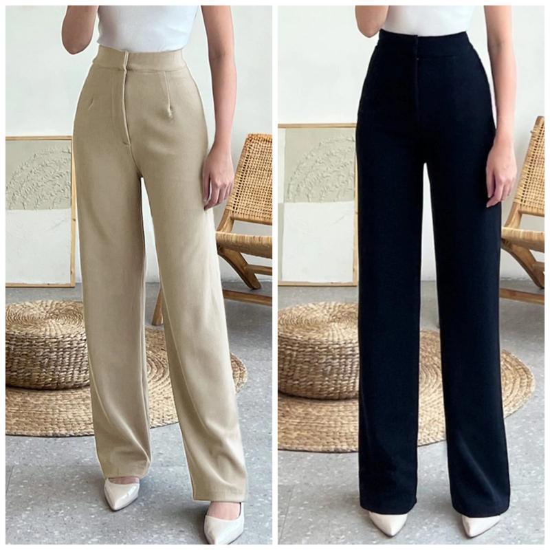 Cozy Pants Knit  Highwaist Loose Celana Kulot Wanita - Rib Knit Premium Celana Panjang Kasul Formal