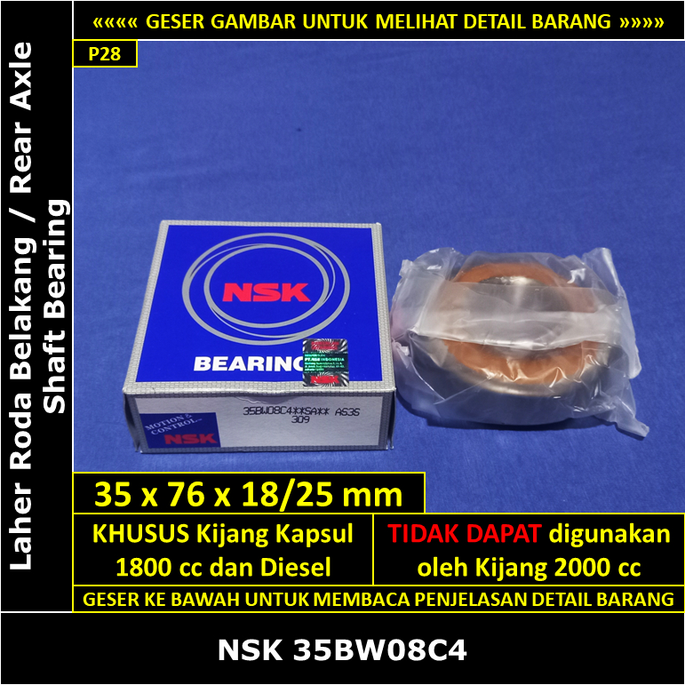 Laher Bearing Roda Belakang Toyota Kijang Kapsul 1800 cc & Diesel 1997-2006 NSK 35BW08C4 35BW08 Japa