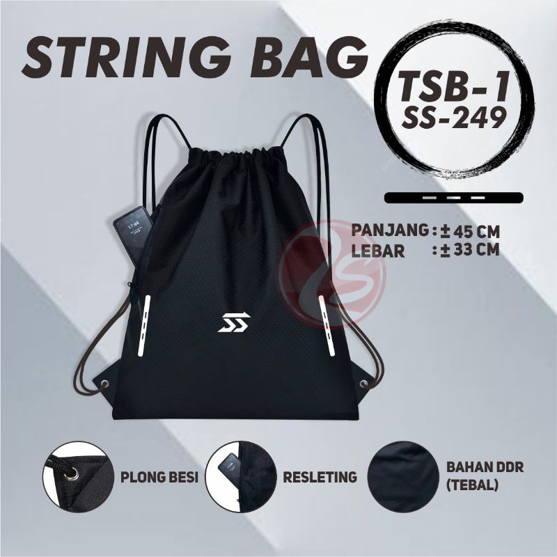 Tas serut gimsak tas sepatu sepak bola futsal string bag black sport wear tas punggung gymsak TSB1