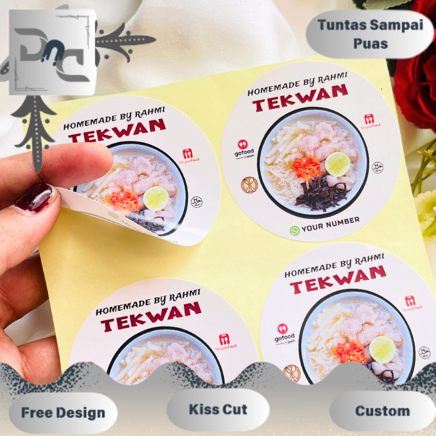 

Sticker Chromo Bulat Pempek Label Makanan Packaging Stiker Produk Khas Palembang DND Custom Nama 2-4