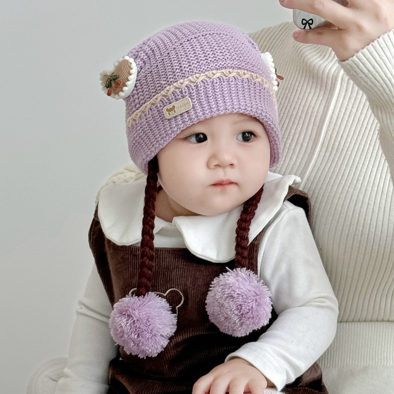 Topi Kupluk Rajut Bayi Newborn Anak Perempuan / Kupluk Bayi Baru Lahir Lucu Tebal / Topi Kepang Bayi