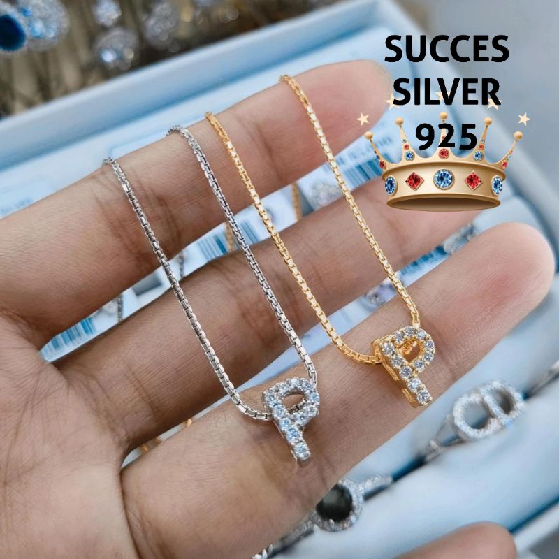KALUNG PERAK ASLI 925 LAPIS EMAS VARIASI ITALI + HURUF P