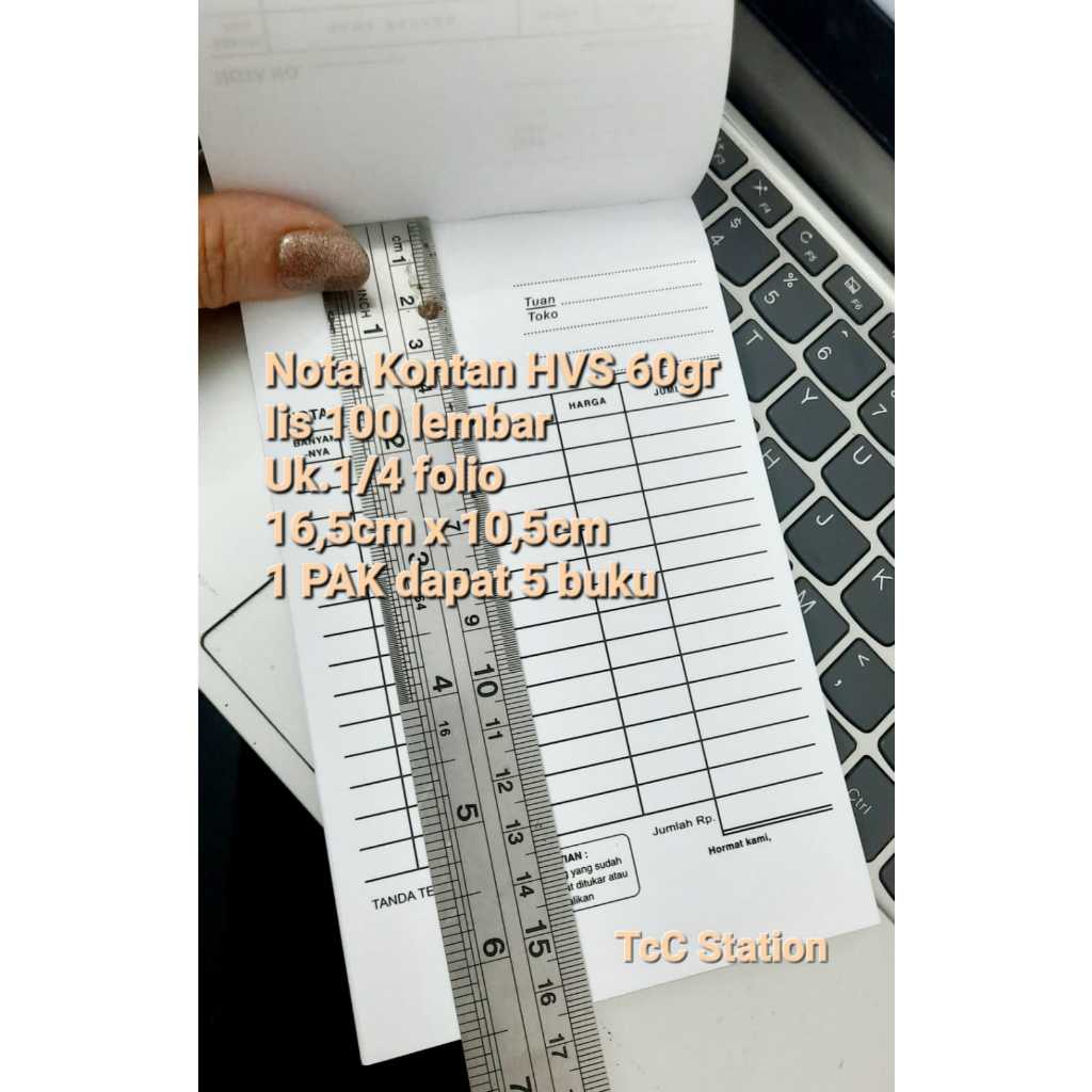 

RB 1 PAK 5 BUKU Nota Kontan 1/4 folio 1 Ply Isi 100 lembar 1 rangkap Bahan HVS 60gr 16.5cm x 10.5cm