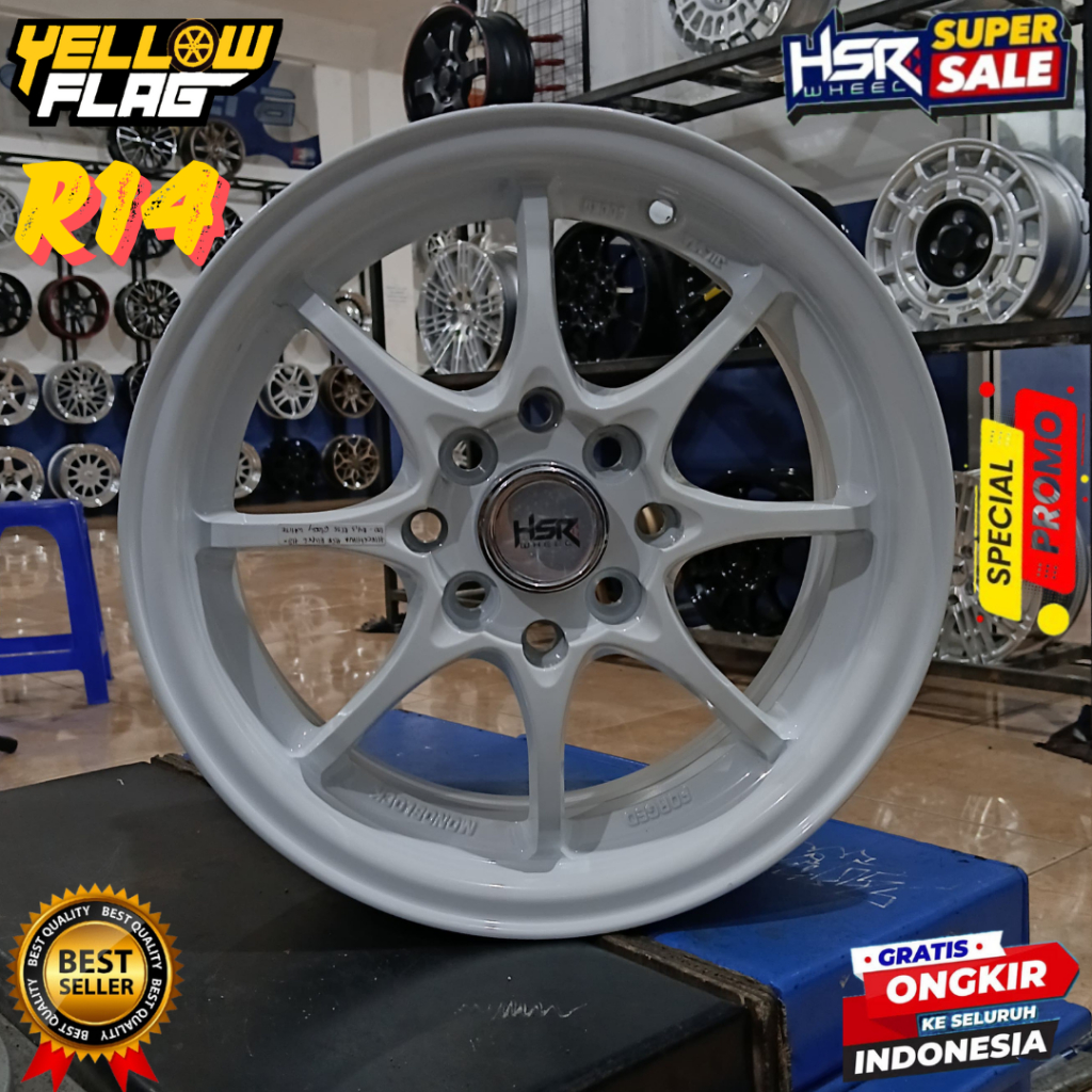 VELG MOBIL RACING RING 14 HSR HIROSHIMA LEBAR 6 LUBANG ET 35 WHITE R14