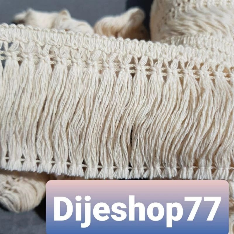 Renda rumbai katun 6 cm / renda katun 6cm / rumbai katun putih gading / gombyok / tassel lace / rumb