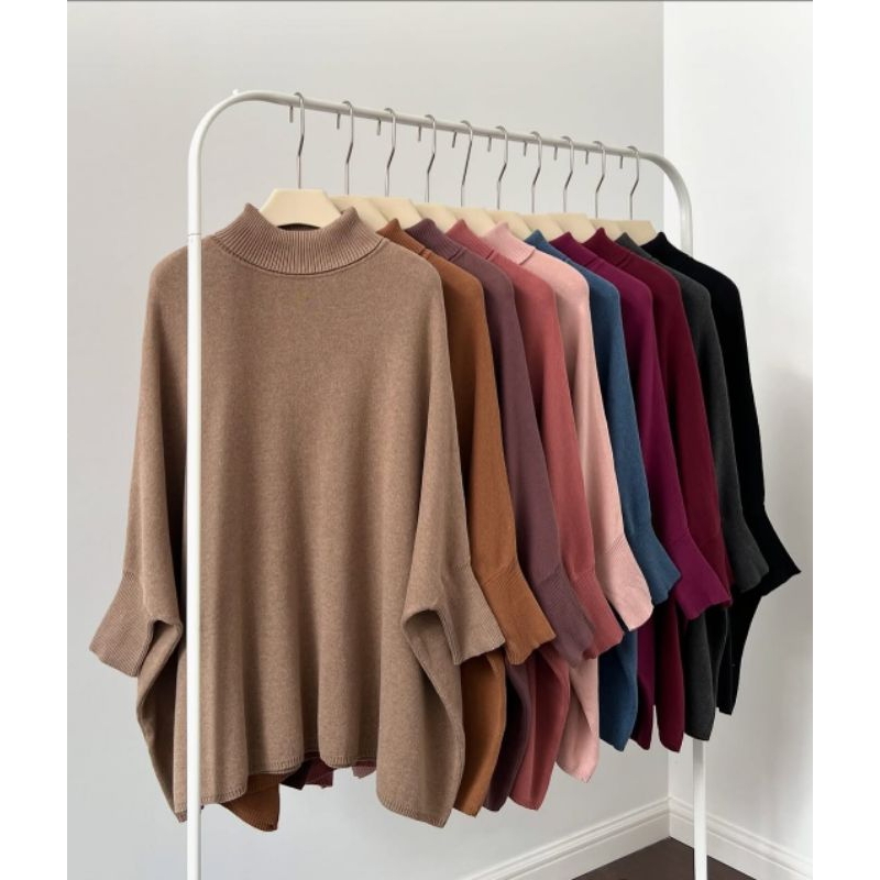 GONEGANI Kate Sweater - Sweater Batwing Kerah Turtleneck Bahan Knit