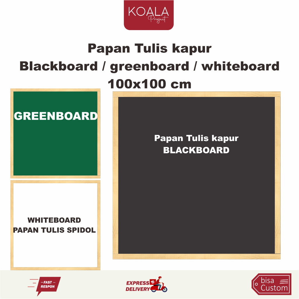 

PAPAN TULIS KAPUR SPIDOL BLACKBOARD GREENBOARD WHITEBOARD CHALKBOARD 100X100 CM - KOALA PROJECT