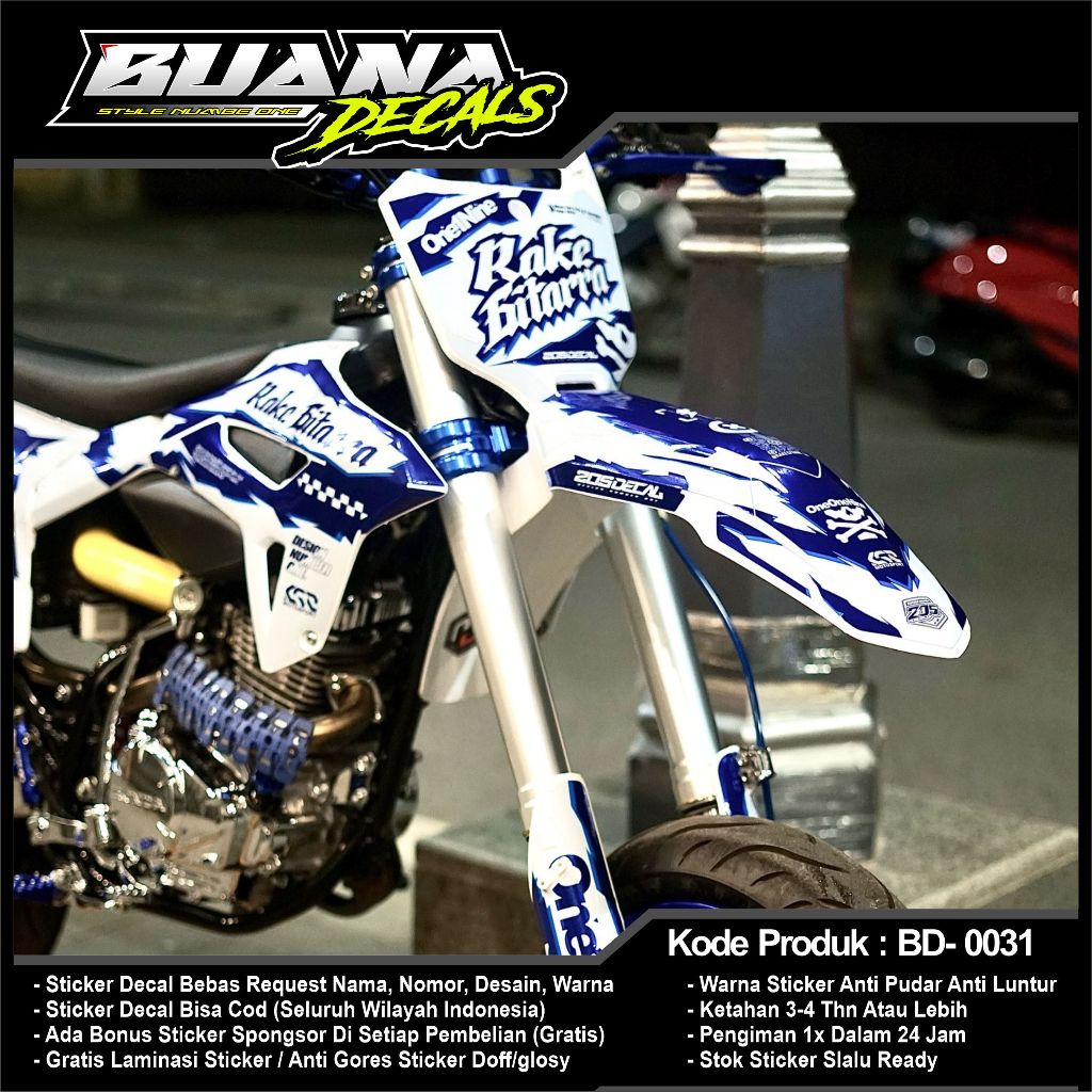 decal sticker CRF full body biru putih all series, bebas custom terbaru