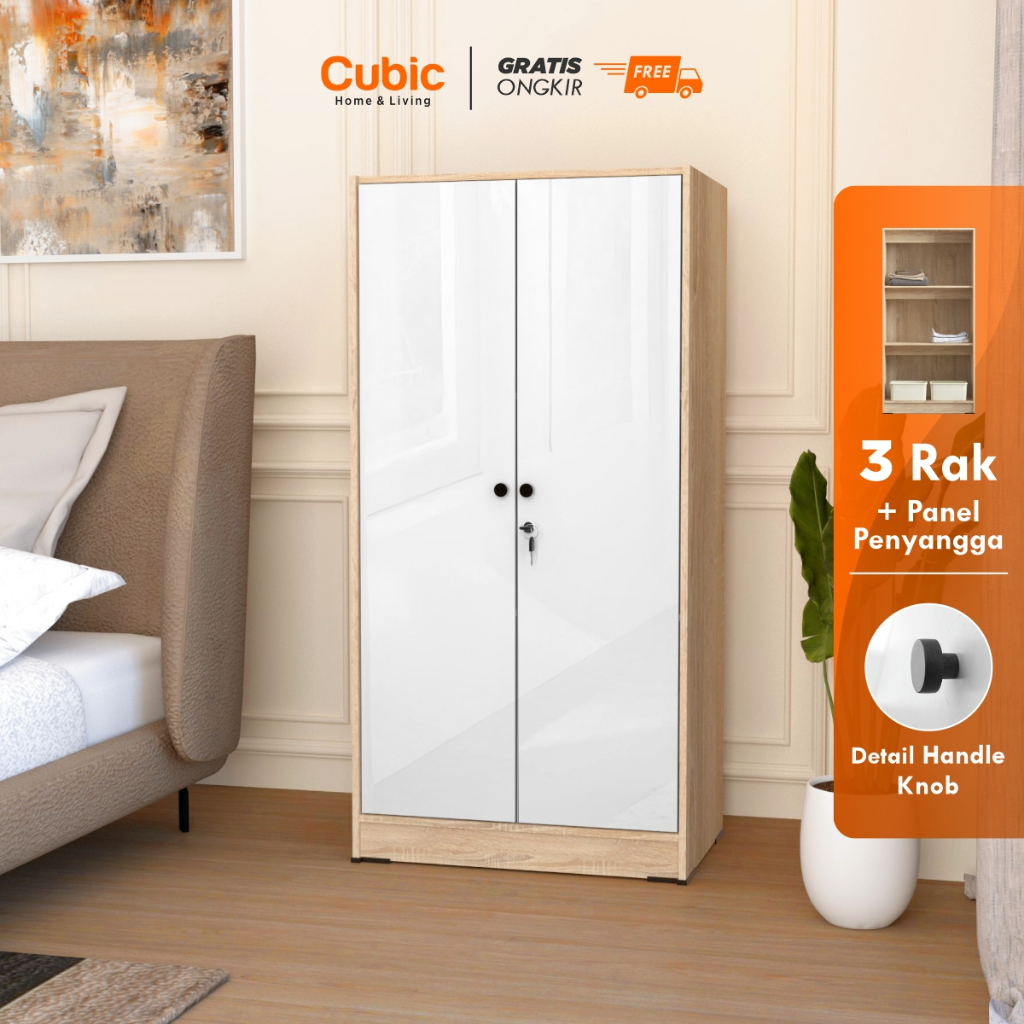 Cubic Lemari Pakaian Minimalis / Lemari Baju 2 Pintu / LUNA BL 120