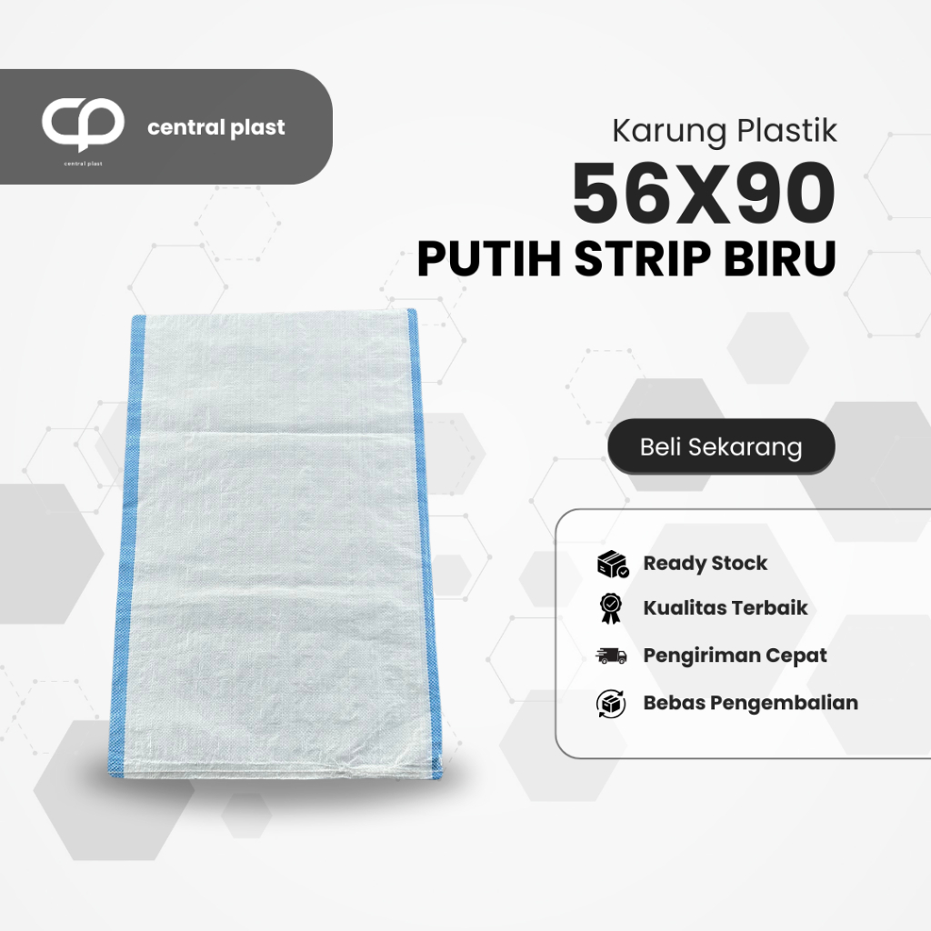 Karung Plastik 56x90 Putih Strip Biru (50 kg)