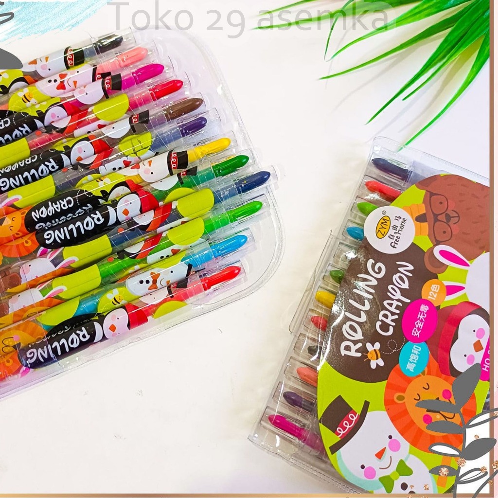 

Krayon putar rolling crayon (1 set isi motif hewan 12pcs) kode HO-8012 alat gambar melukis mewarnai