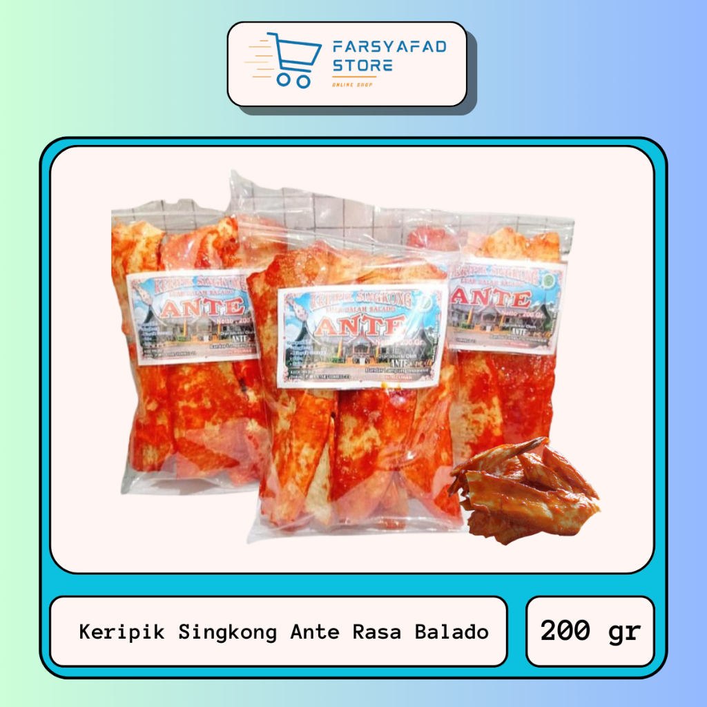 

Camilan Keripik Ante Balado / Keripik Singkong Ante Rasa Balado Ukuran 200gr Renyah Dan Pedas