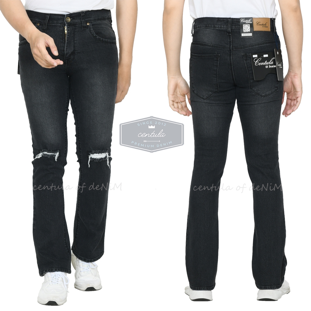 Celana Jeans Pria Cutbray Sobek Panjang Blackjeass Streach Denim