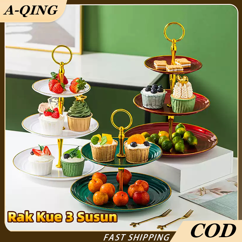 【AQING】Rak Makan Kue Buah Cake Plate Stand Display/Rak Kue 3 Susun Piring Buah Unik 3 Susun Piring K