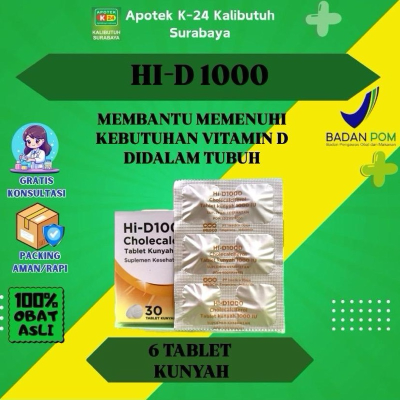 Hi D tablet kunyah Vitamin D3 1000iu 6tablet