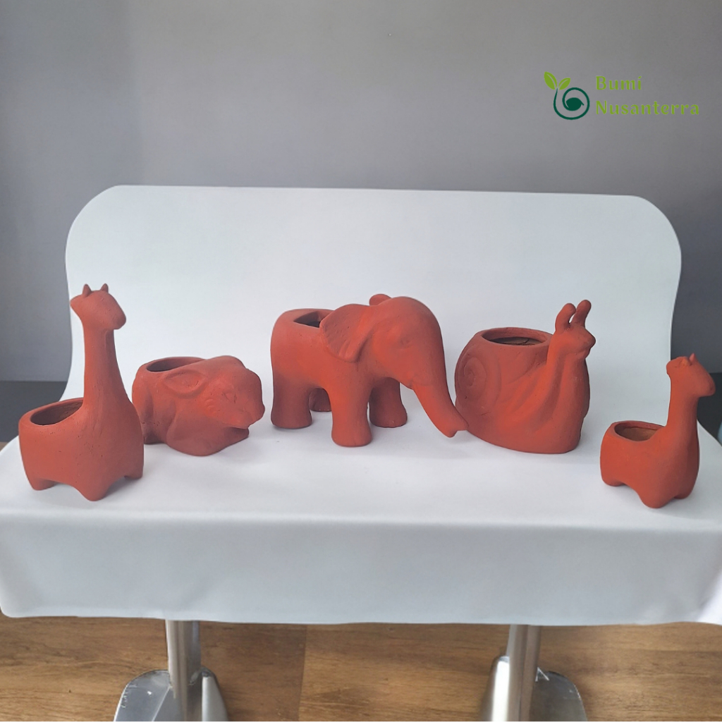 Pot Tanah Liat Motif Binatang | Pot Gerabah Tanah LIat | Pot Unik Lucu | Bumi Nusanterra