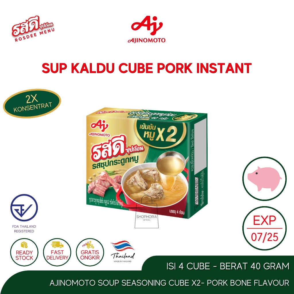 

Ajinomoto Rosdee Cube Pork Flavour x2 Isi 4 Kotak Berat 40 Gram Original Thailand Bumbu Kaldu Jadi Kubus Instant Instan Soup Kuah Sup Tulang Bone Babi Broth 40gr 40 gr 40gram