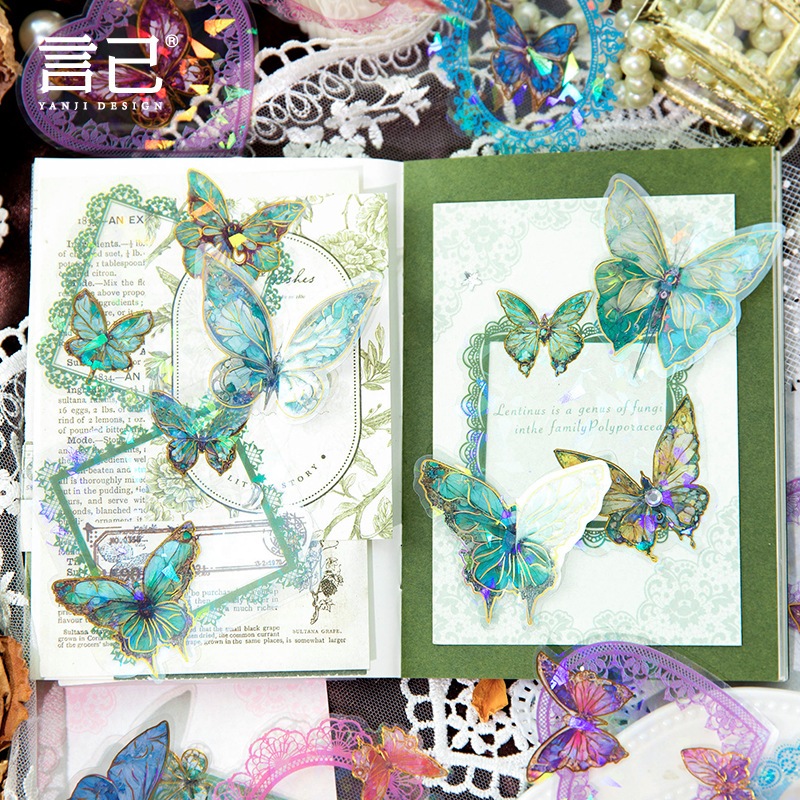 

10pcs Sticker Hologram Lace Garden Butterfly Frame Bingkai Mengkilap Renda Estetik Kupu