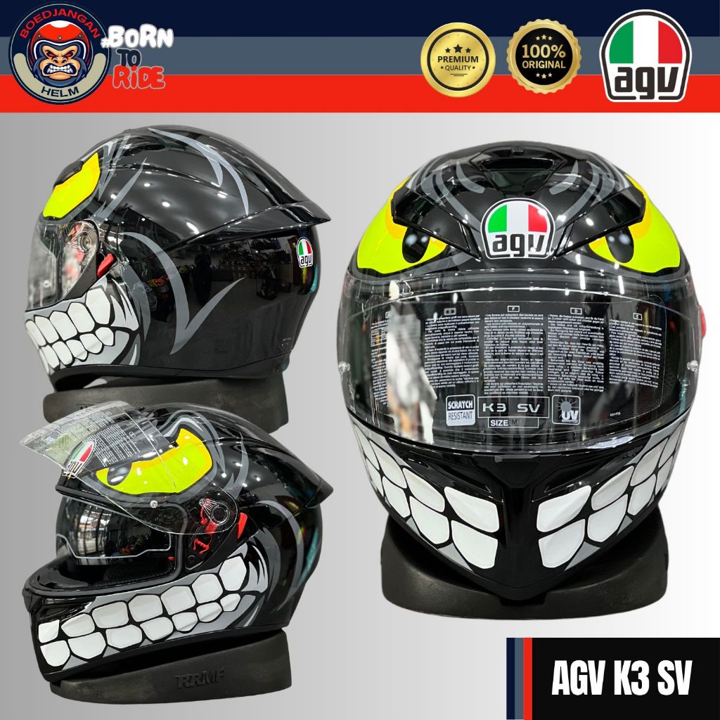 HELM AGV K3SV ANGRY BLACK - AGV K3-SV  FULL FACE - AGV K3 ORIGINAL AGV HELMETS