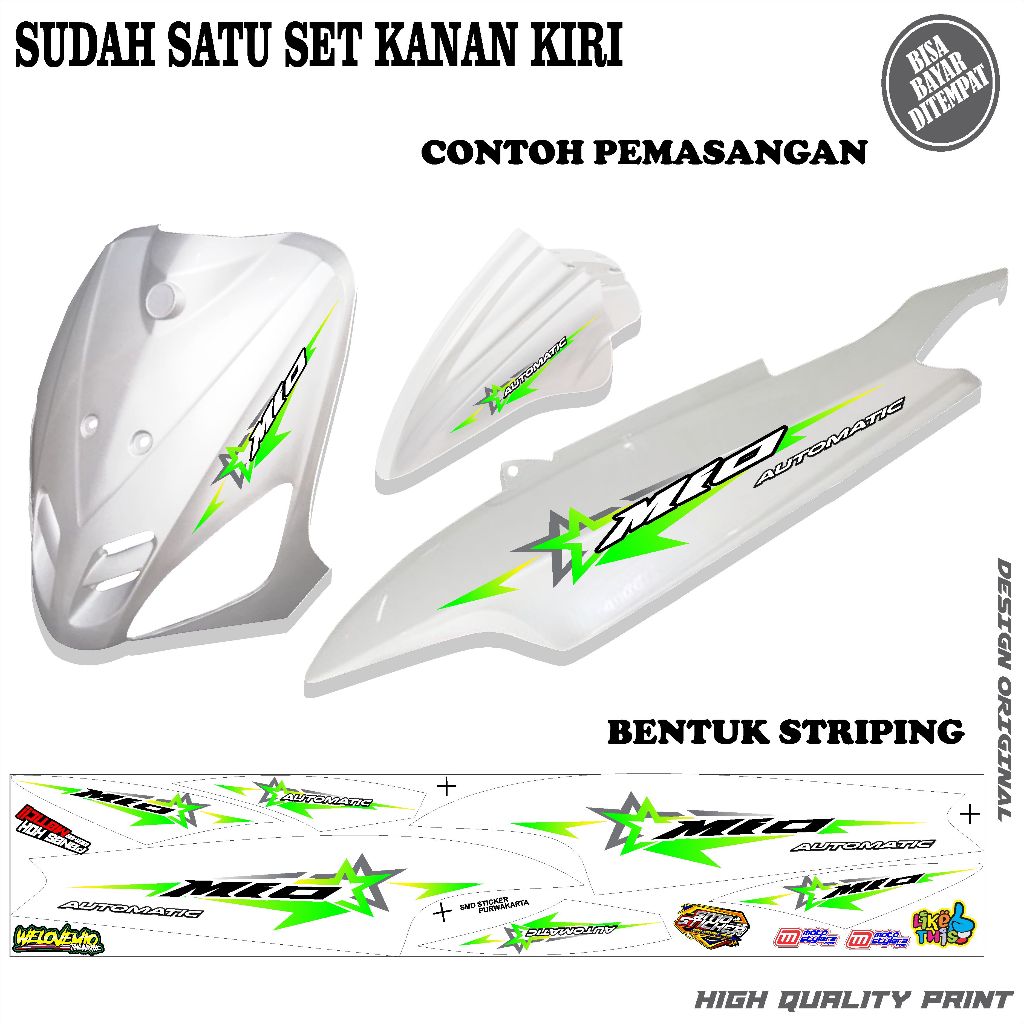 striping sticker variasi mio sporty/smile motif bintang hijau simple keren terbaru