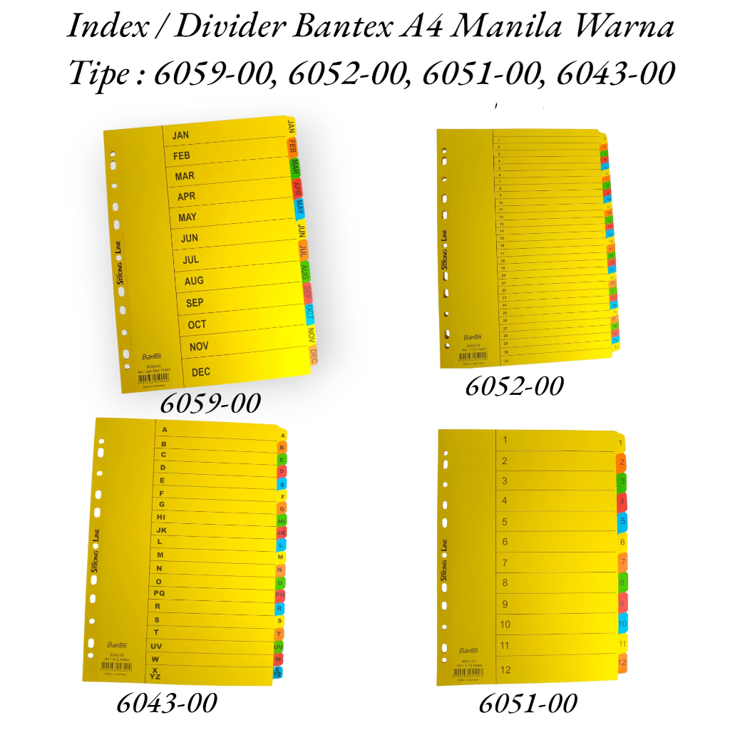 

(Pack) Index / Divider Bantex A4 - Pembatas Binder Bantex A4 Manila Warna - Stationery