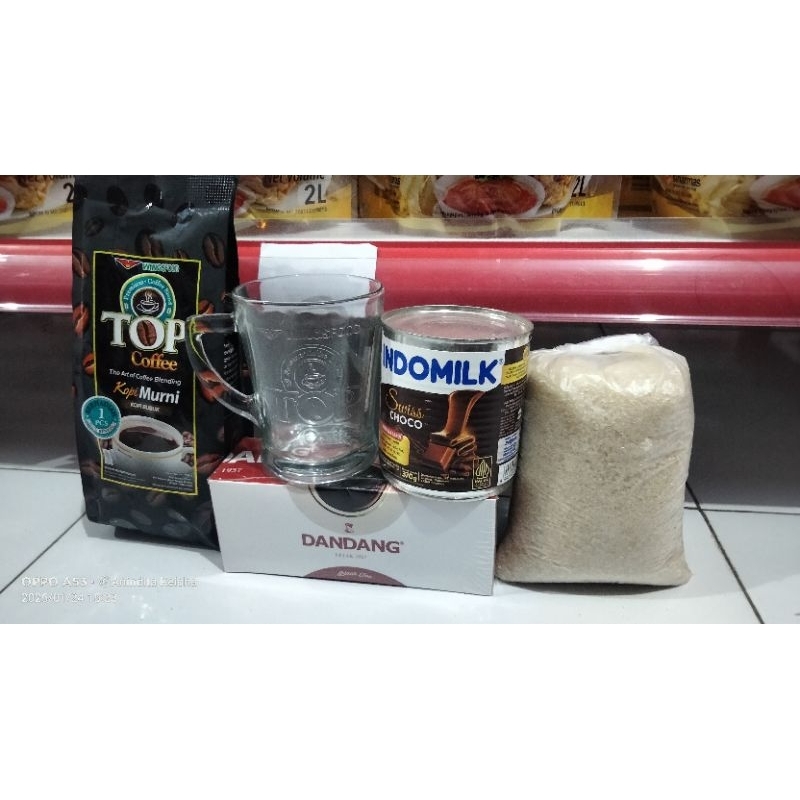 

PAKET NGOPI SERU TEH DANDANG BLACK TEA INDOMILK KALENG GULA PASIR 500GRM TOP KOPI MURNI 158GRM GRATIS GELAS CANGKIR GAGANG