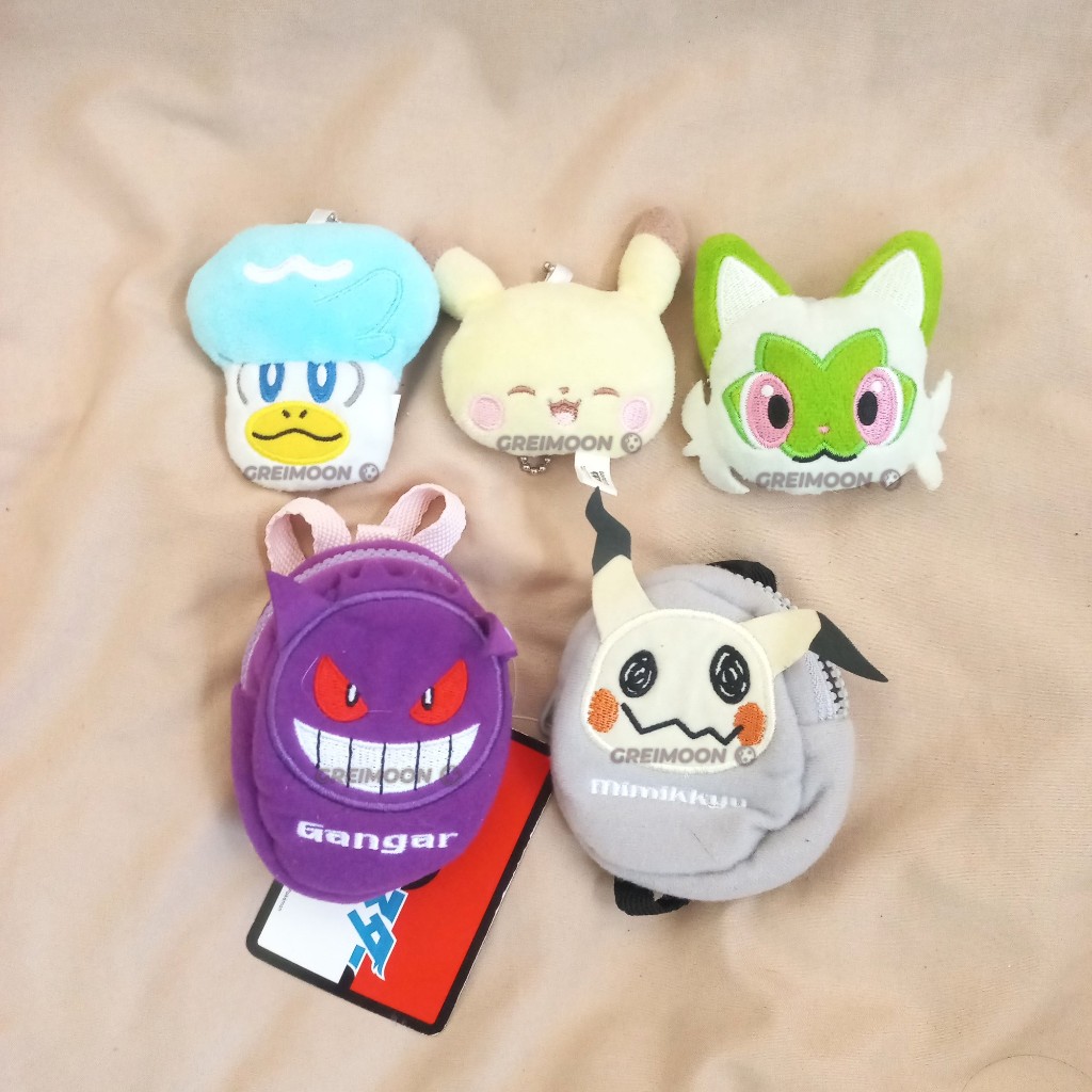 Gantungan/Keychain Boneka Plush & Tas Kecil Pokemon Gengar, Mimikyu, Pikachu, Sprigatito, & Quaxly