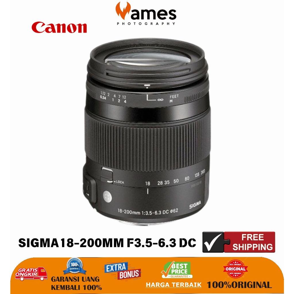 Lensa SIGMA 18-200mm F3.5-6.3 DC OS For CANON Kamera DSLR - Lens Zoom