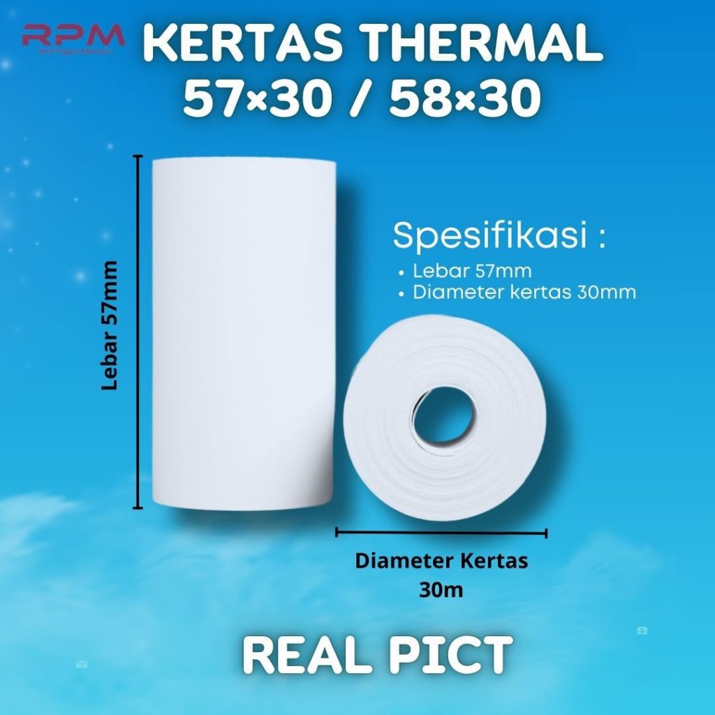 

Kertas Struk Thermal 57x30 58x30 Coreless Termal Kasir 57mm 58mm Printer Bluetooth