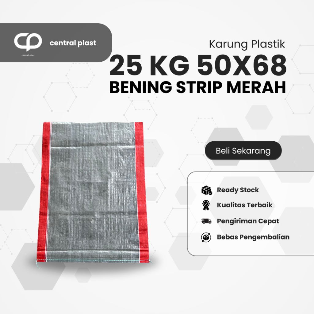 Karung Plastik 25 kg 50x68 Bening Strip Merah