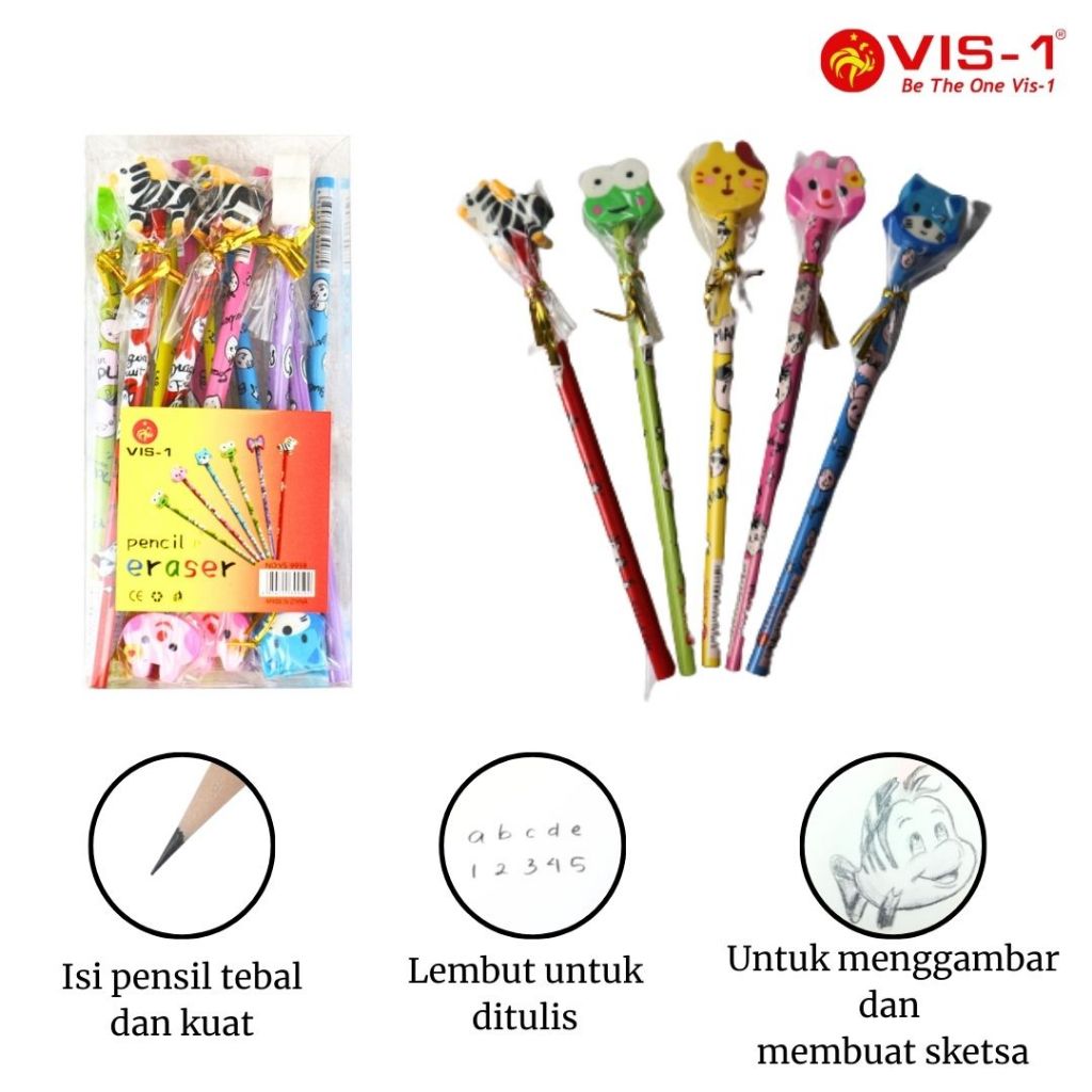 

VIS-1 Pensil 2B + Penghapus / Alat Tulis Pensil dan Penghapus Karakter Lucu Anak / Pensil Gambar