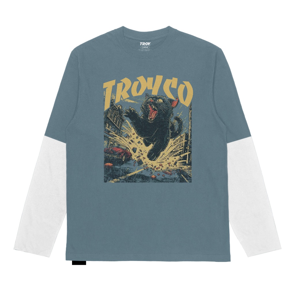 Troy Company Double Sleeve Longsleeve Tshirt Mineral Blue Rawr Meow DS 2934