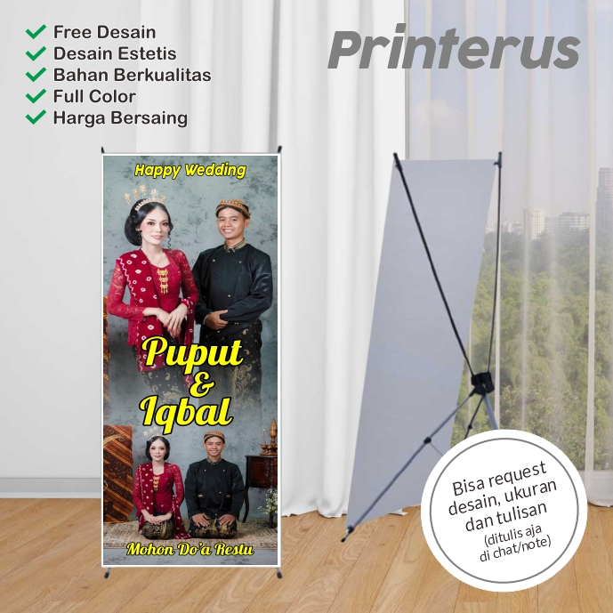 Banner Happy Wedding Selamat Datang – Spanduk Pengantin Wedding Day 60x160cm Murah Tanpa Tiang