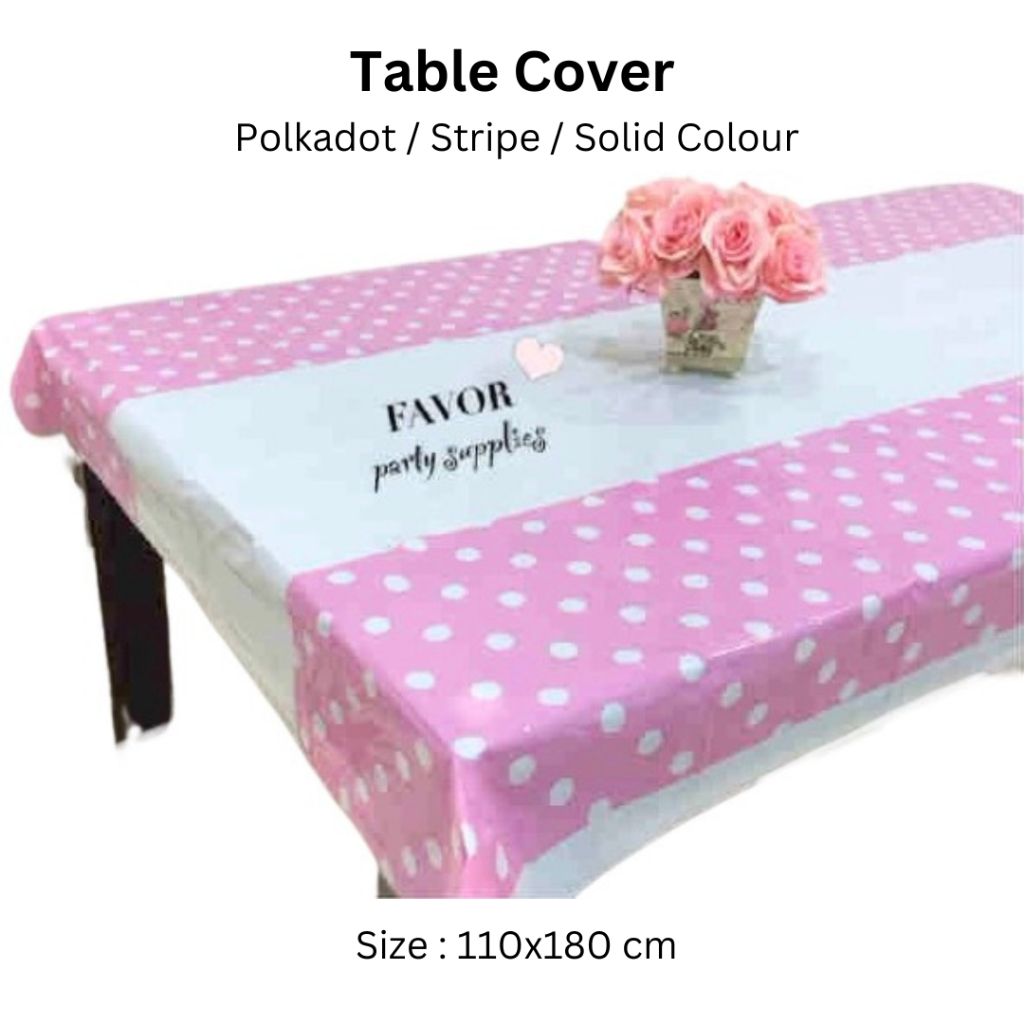 Table cover polkadot, stripe, polos / Taplak Meja