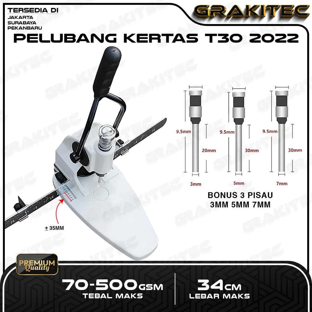 

MESIN PELUBANG KERTAS T30 2022 KAPASITAS 300 LEMBAR 3MM 5MM 7MM