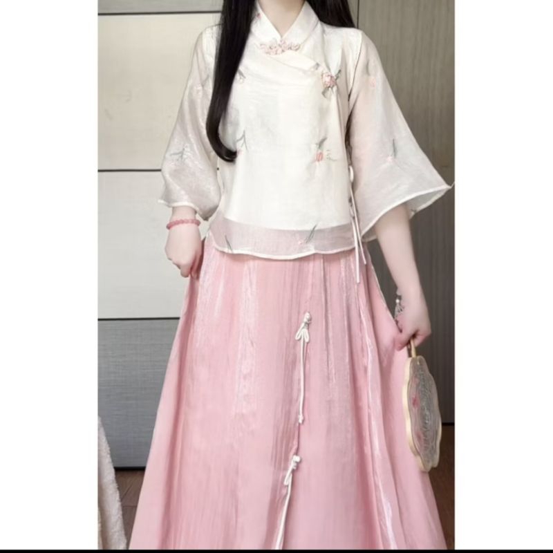Setelan Hanfu Cheongsam Modern Imlek Wanita Dress  Baju Rok Gaun Tradisional China