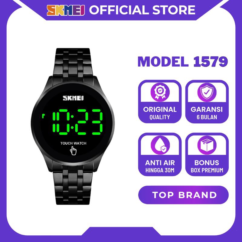 SKMEI Jam Tangan Digital Pria Touch Watch Stainless Steel Waterproof Anti Air 1579 Original