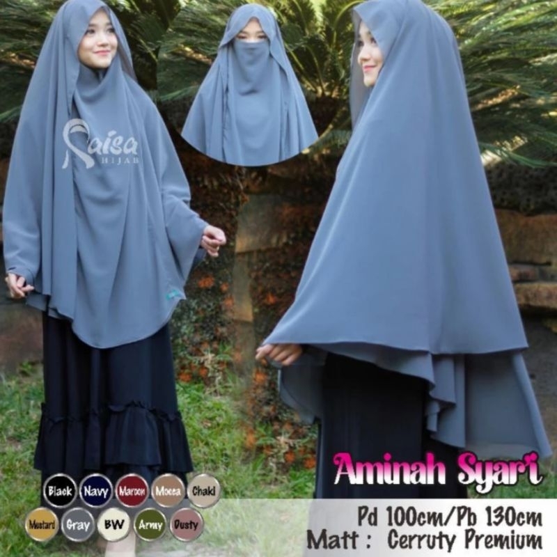 Khimar AMINAH Syar'i | Hijab AMINAH Syar'i | Kerudung AMINAH Syar'i | Niqob menyatu dengan Khimar OR
