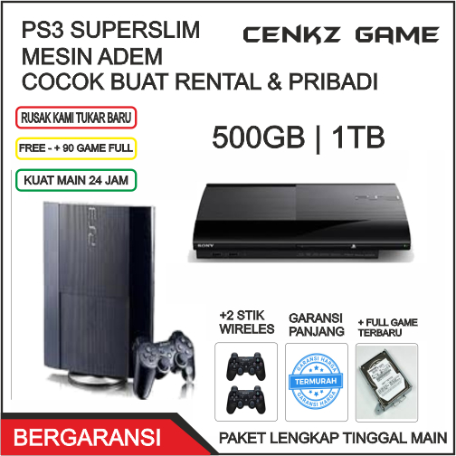 PS3 SUPER SLIM SERI 4000X FULL GAME HDD 1TB/500GB/320GB/250GB/160GB/120GB - KUALITAS GRADE A