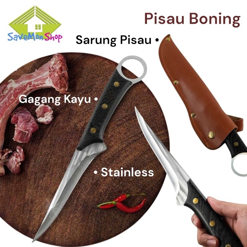 Pisau Seset Daging Kulit 5 Inch Sarung Kulit Boning Knife Skinning Pisau Seset Lengkung