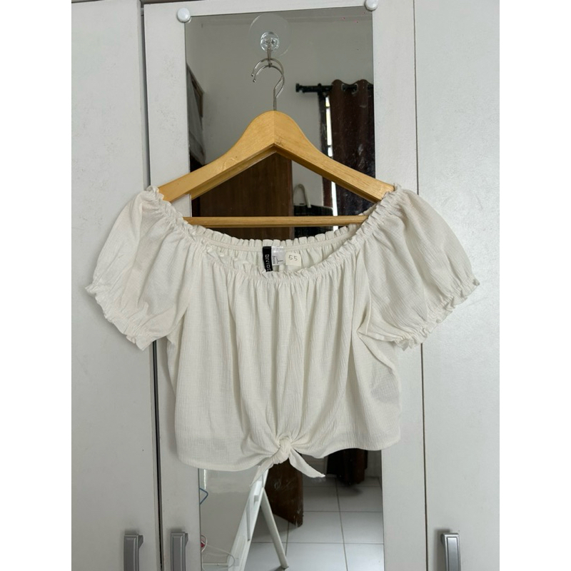 Preloved atasan putih, kaos h&m, sabrina putih, crop sabrina