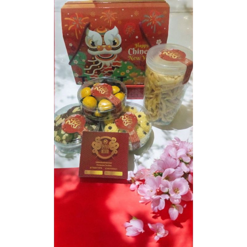

ready hadiah imlek hampers 4 in 1 nastar + semperit susu + coklat almond + stik keju