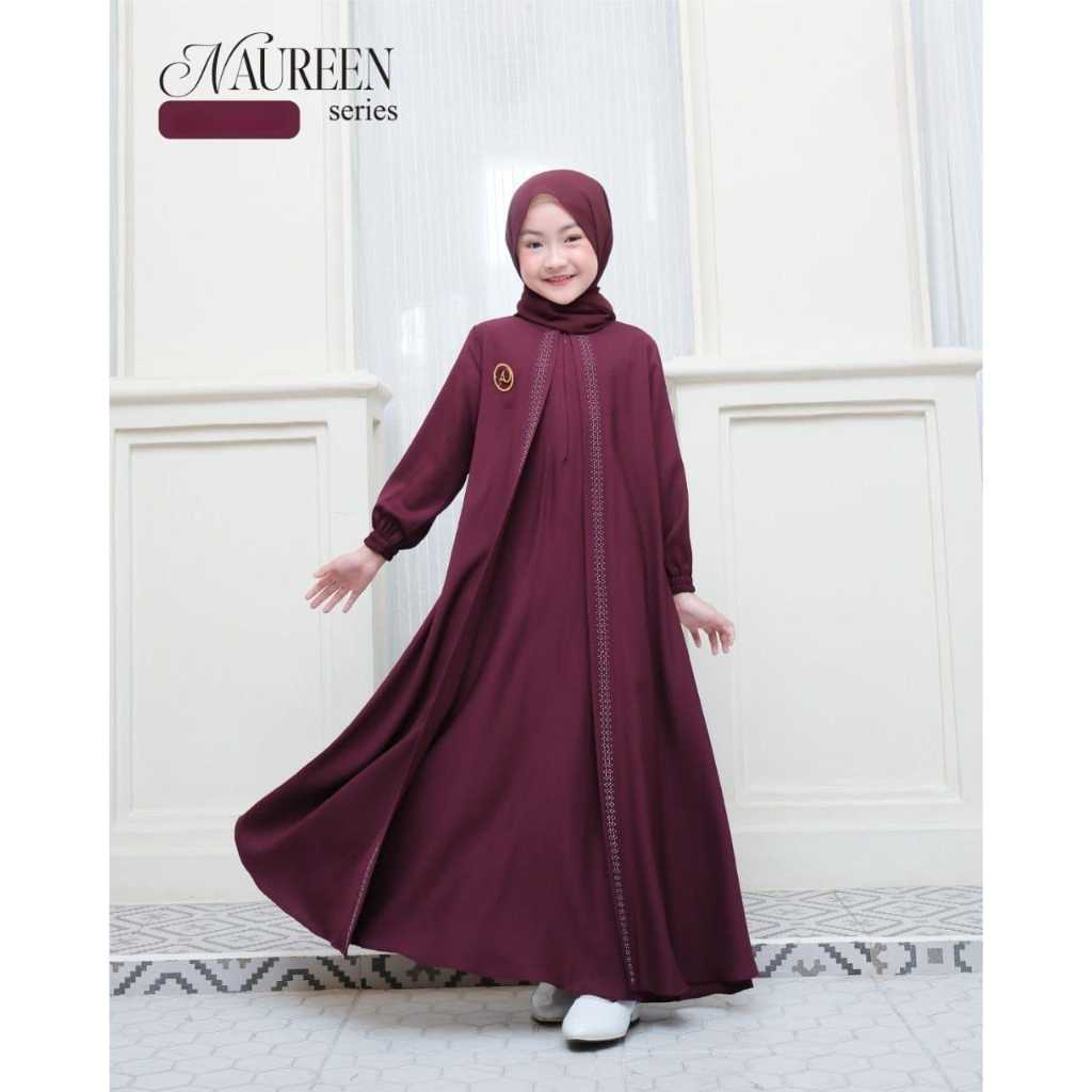 Baju Gamis anak terbaru2025 Naureen Dress Kids Bahan Ceruti Swarovski Simpel Termewah
