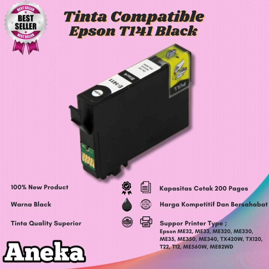 Cartridge Tinta Compatible Epson T141 T141 Black Printer ME32 ME320 ME340 ME900WD
