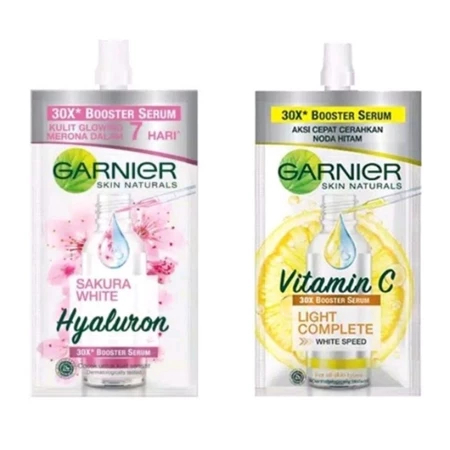 Garnier Serum Vitamin C Booster Serum Sachet 7.5 ml dan Garnier Serum Sakura Sachet 7.5 ml