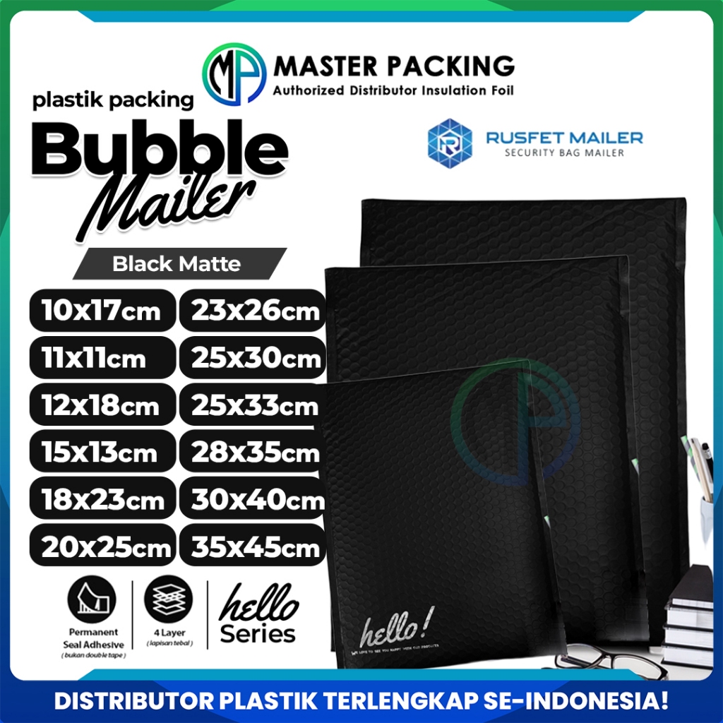 

Amplop Security Bubble Mailer Black (Hitam) Premium Solid Color Merek Rusfet Harga Satuan