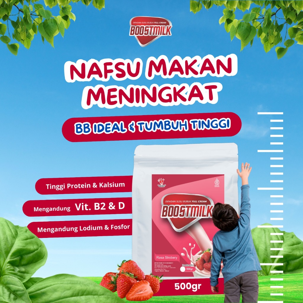 

BOOSTMILK WEIGHT GAIN STROBERI 500g - SUSU TUMBUH KEMBANG ANAK - NUTRISI GEMUK / TINGGI