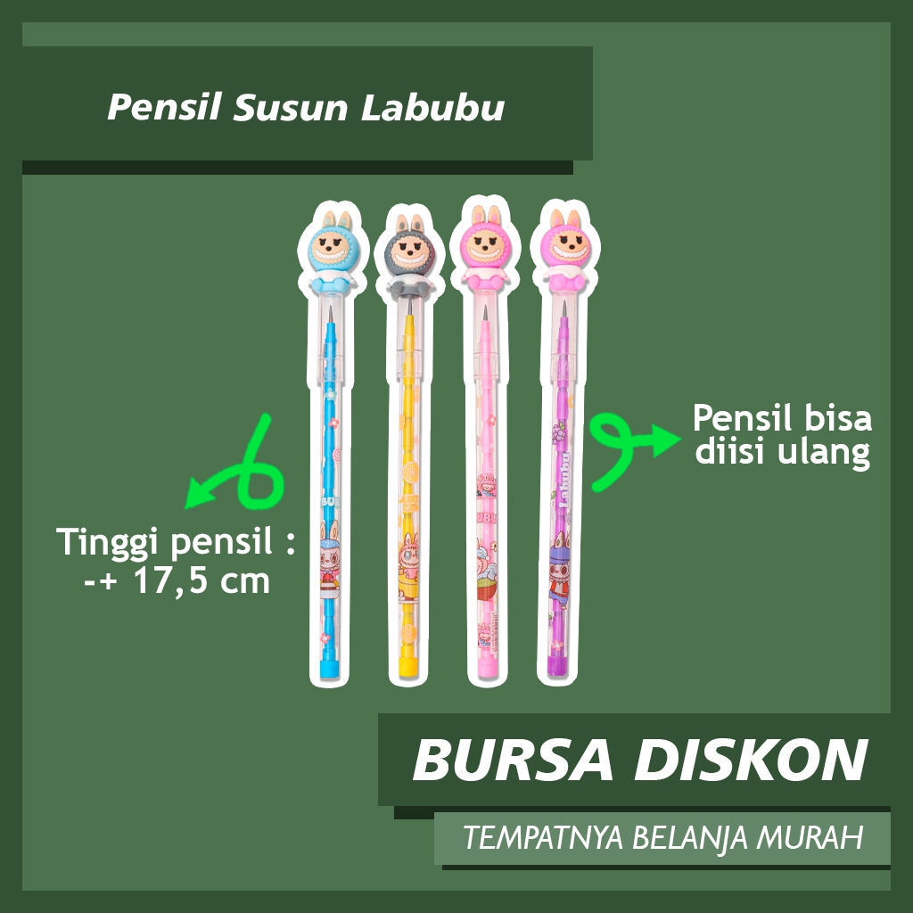 

Pensil Susun / Peluru Labubu Pencil Tumpuk Bisa di Refill Lantun Benzia Lucu Unik Viral Lisa