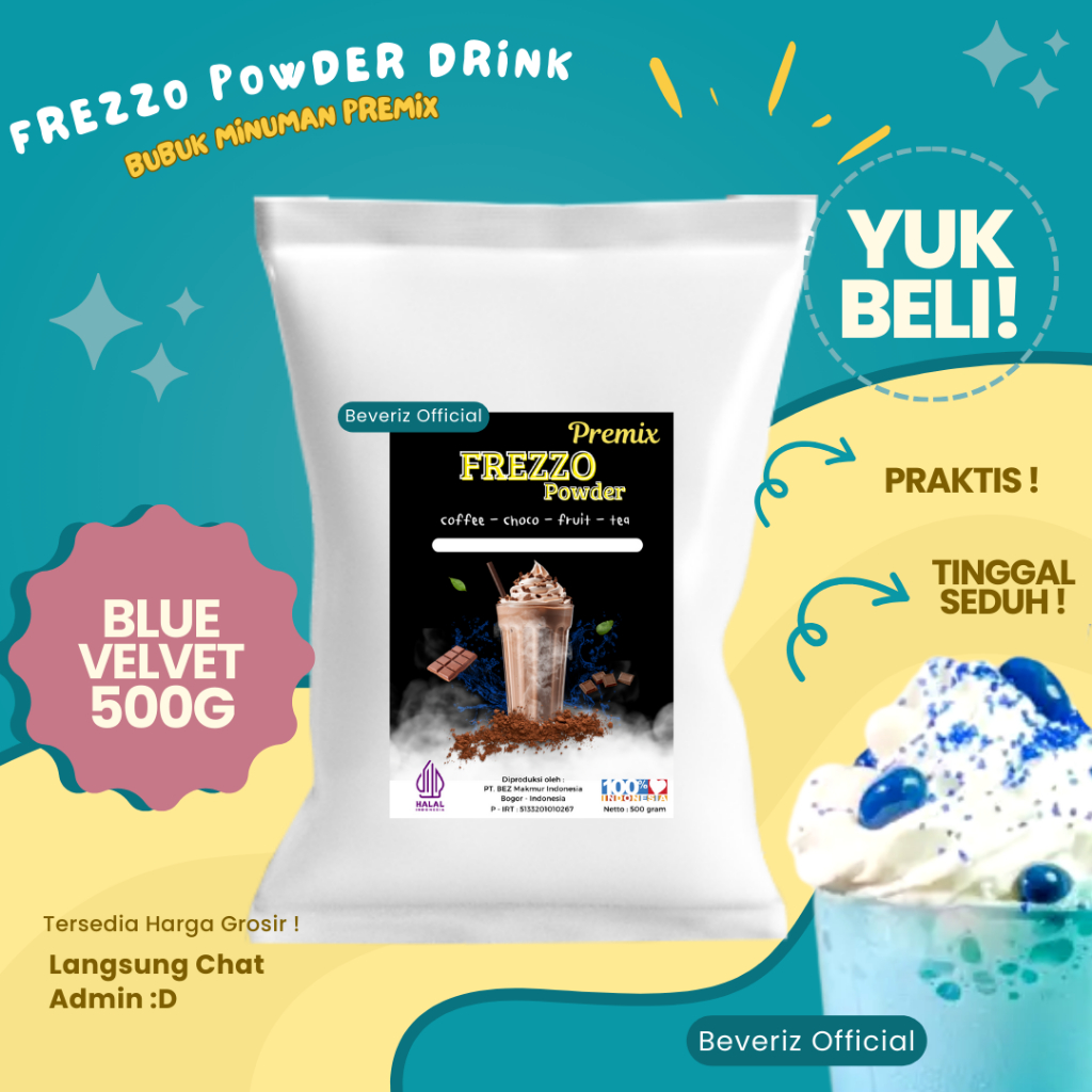 

BEVERIZ Frezzo Bubuk Minuman Rasa Bluevelvet | Bluevelvet Boba Powder Drink 500gram {Bisa COD} {tersedia harga grosir}