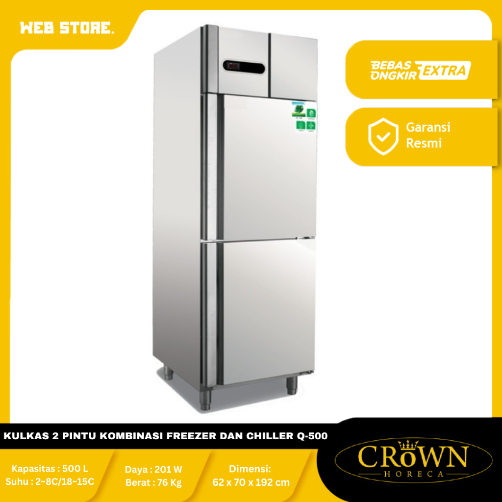 Upright Combi 2 Door 500 Liter Chiller Dan Freezer Q-500 Kulkas 2 Pintu 500 Liter Kombinasi Lemari P
